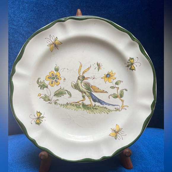 Varages France Vieux Provence Bird Green Trim 8.25" Salad Luncheon Plate 4 READ* - Picture 2 of 7